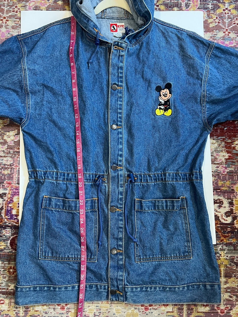 Vintage Disney Blue Denim Hooded Anorak Jacket with Mickey Mouse Patch - Picture 12 of 12